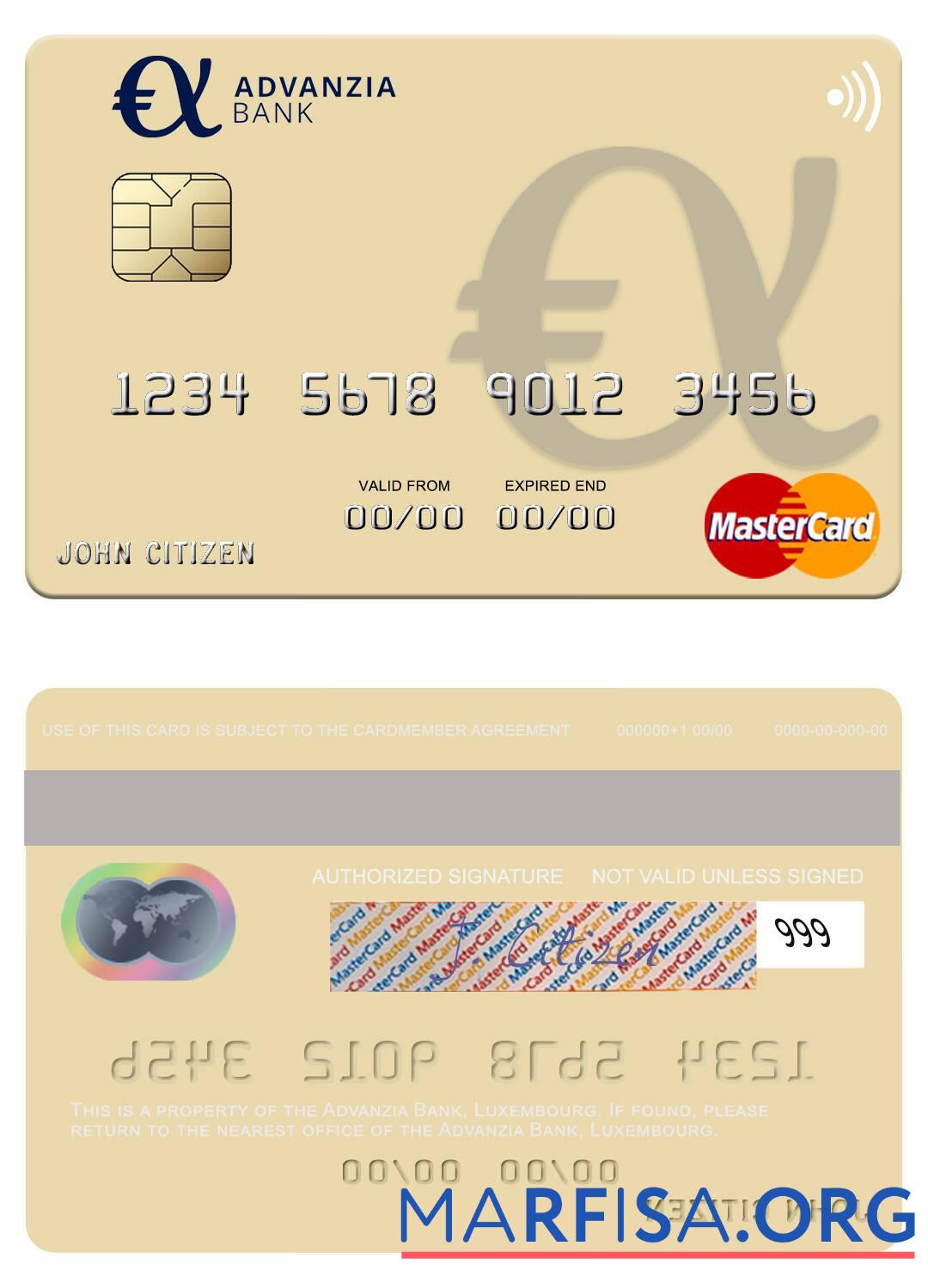 Printable Luxembourg Advanzia Bank mastercard real example